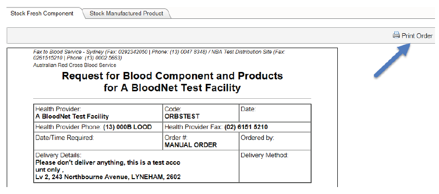 Image of BloodNet print form for outages