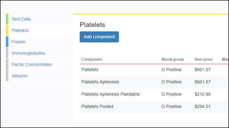 Image of Generic platelet ordering screen