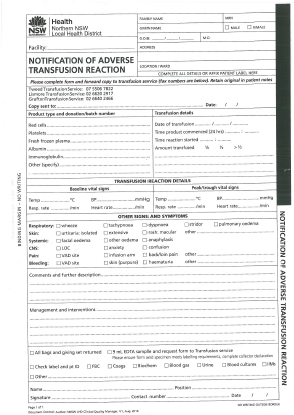 Picture of document adverse reaction form