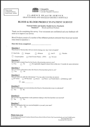 Picture of document Blood and blood products patient survey