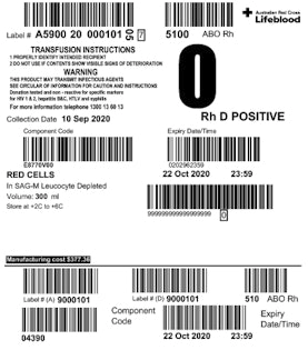 Blood product label