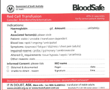 Picture of document red cell transfusion administration sticker